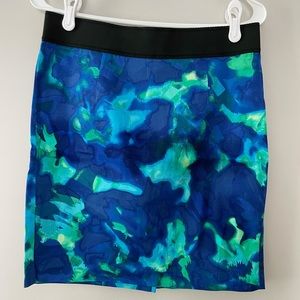 Blue Green Watercolor Pattern Pencil Skirt